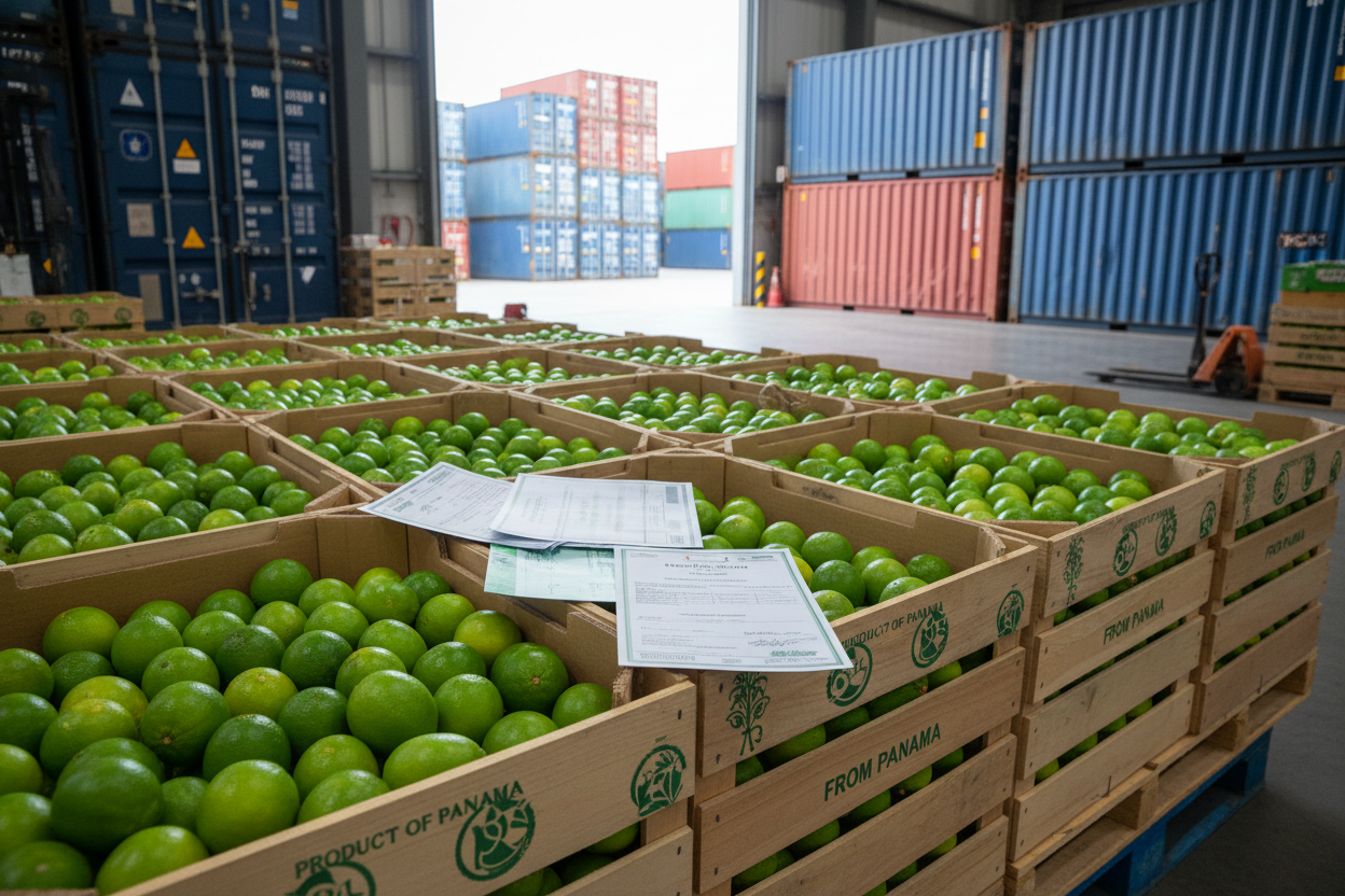 Export-grade limes supplied for international maritime shipment