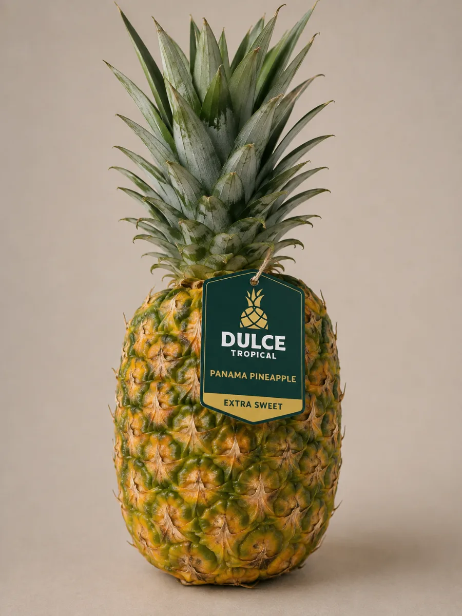 Piña MD-2 con la etiqueta Dulce Tropical Panama Pineapple Extra Sweet